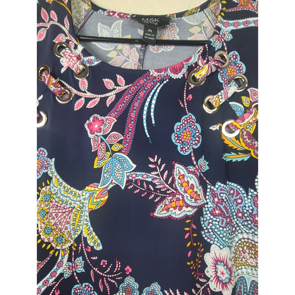 MSK Petite PL Womens Short Sleeve Paisley Shift Dress Stretch Bohemian Botanical - Picture 6 of 8